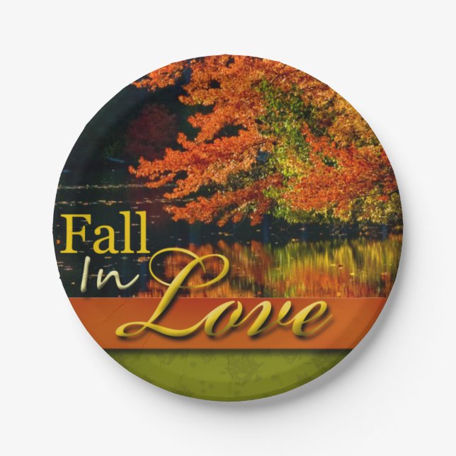 Plato De Papel Boda Rústico Enamorado Foto Escénica De Otoño (Anverso)