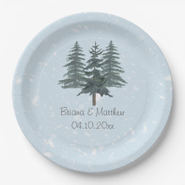 Plato De Papel Boda Rústico Evergreen Winter Pine