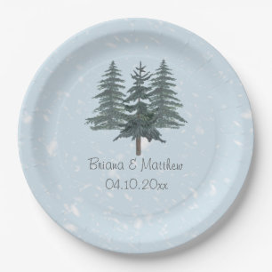 Plato De Papel Boda Rústico Evergreen Winter Pine