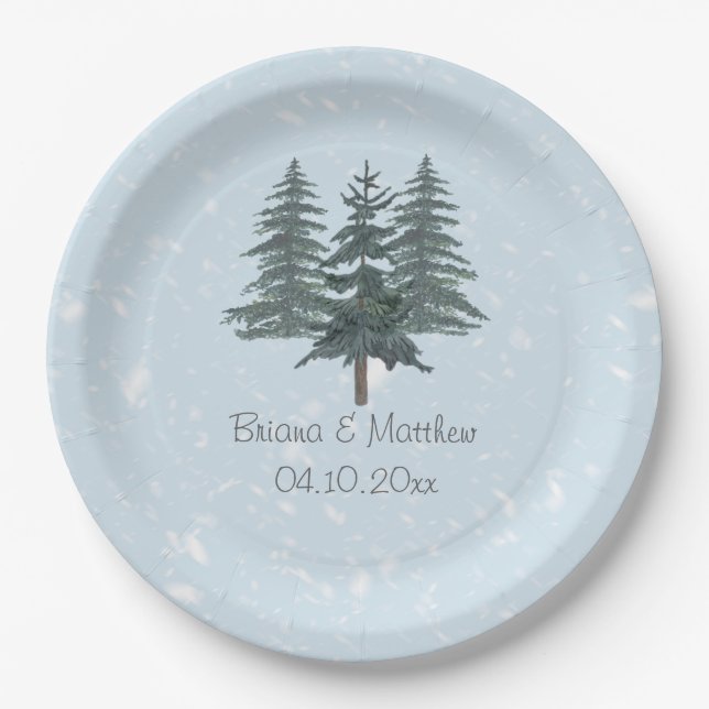 Plato De Papel Boda Rústico Evergreen Winter Pine (Anverso)