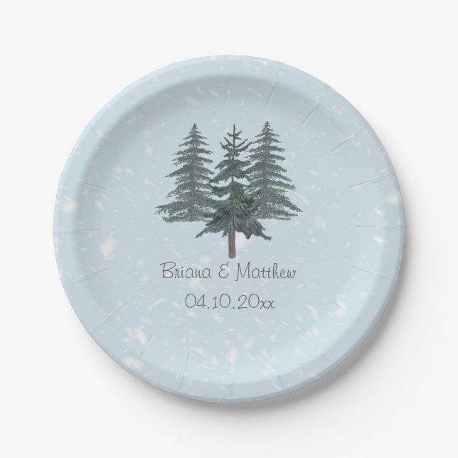 Plato De Papel Boda Rústico Evergreen Winter Pine (Anverso)