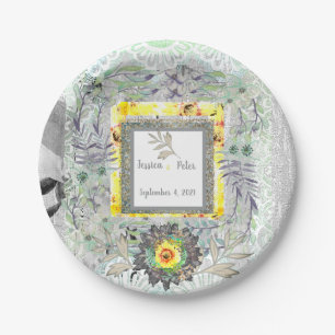 Plato De Papel Boda Rústico Gris Sunflower