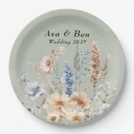 Plato De Papel Boda Sage Green Dusty Blue Wildflowers