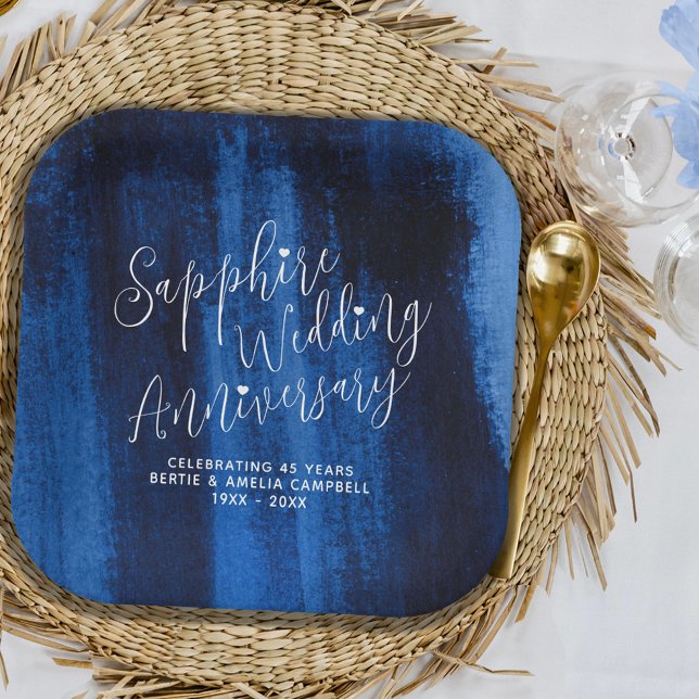 Plato De Papel Boda Sapphire aniversario arte azul moderno (Subido por el creador)