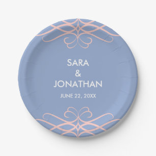 Plato De Papel Boda Serenity Blue, Florecimientos Rose Quartz