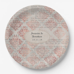 Plato De Papel Boda Shabby-Chic de Oro Rosa