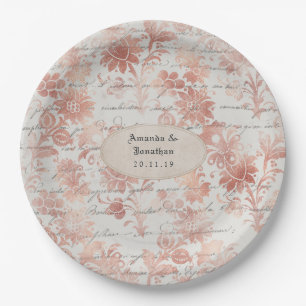 Plato De Papel Boda Shabby-Chic de Rosa Dorado