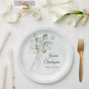 Plato De Papel Boda simple de eucalipto y lavanda