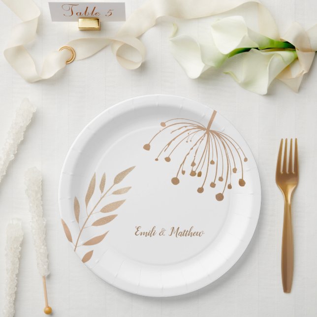 Plato De Papel Boda simple de Relieve metalizado dorado de Floral (Boda)