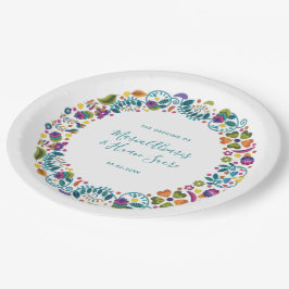 Plato De Papel Boda simple floral mexicana personalizada