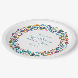 Plato De Papel Boda simple floral mexicana personalizada