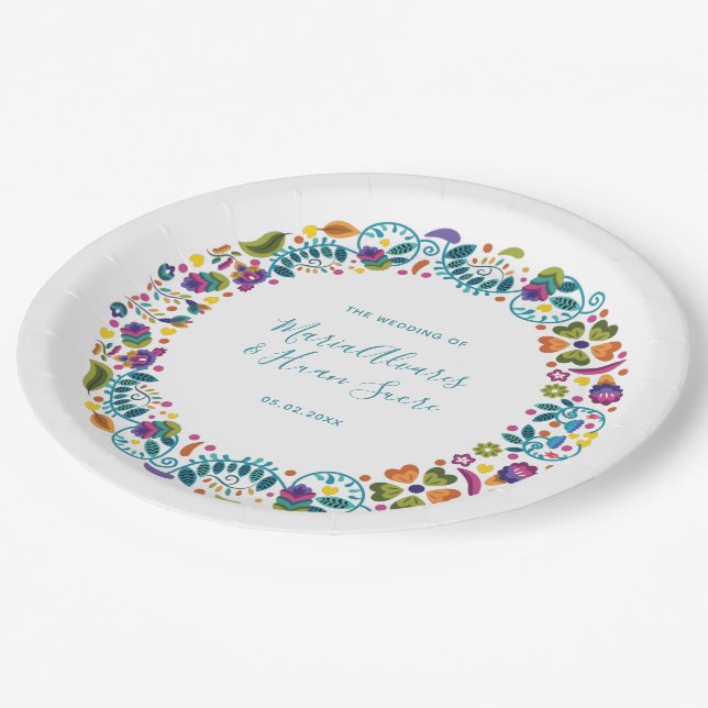 Plato De Papel Boda simple floral mexicana personalizada (Angular)