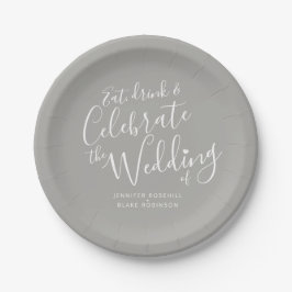 Plato De Papel Boda simple guión blanco gris personalizado