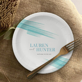 Plato De Papel boda simple minimalista de rayas de tinta aqua