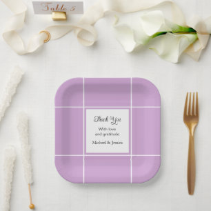 Plato De Papel Boda simple morado y blanco de novia gracias