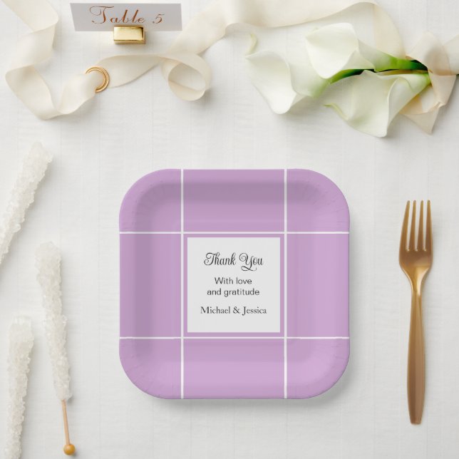 Plato De Papel Boda simple morado y blanco de novia gracias (Boda)