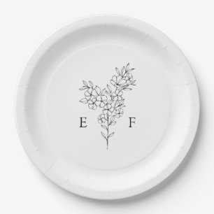 Plato De Papel Boda simple romántico de flores de cerezo