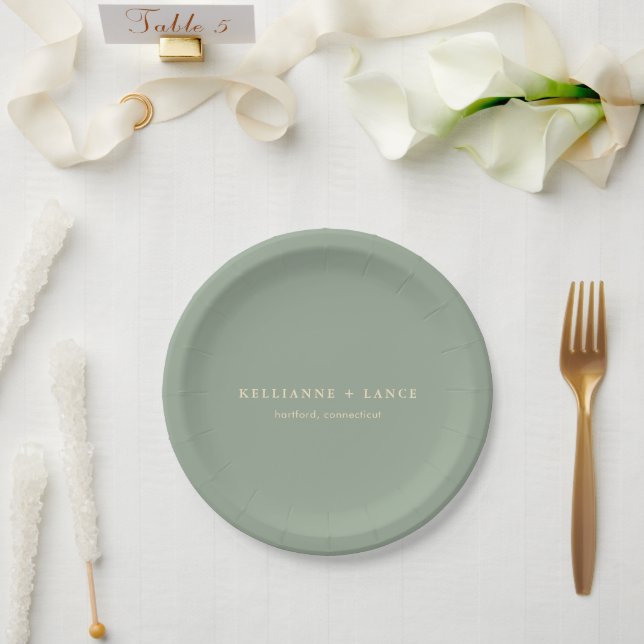 Plato De Papel Boda Simple Verde Sage Moderno (Boda)