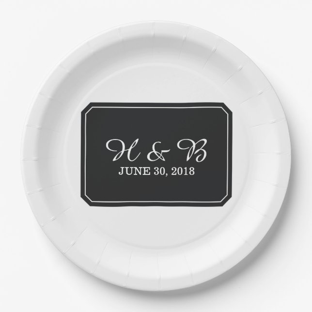 Plato De Papel Boda simple y elegante negra (Anverso)