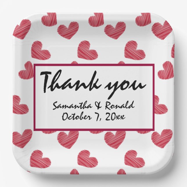 Plato De Papel Boda Sketchy Red Heart (Anverso)