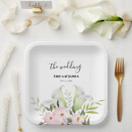 Plato De Papel Boda Suave Lirio de Calla Blanco Rosas Agradecimie