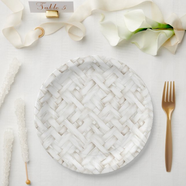 Plato De Papel Boda tejido con cestas blancas (Boda)