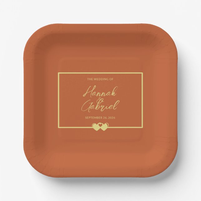 Plato De Papel Boda Terracotta Gold (Anverso)