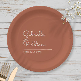 Plato De Papel Boda Terracotta Sencillo y Elegante