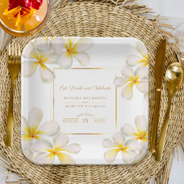 Plato De Papel Boda tropical de oro blanco de Frangipani