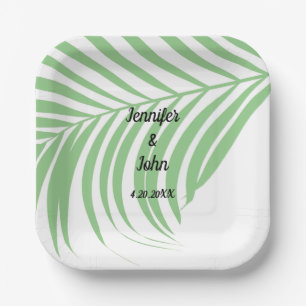 Plato De Papel Boda Tropical de Palma Verde Sage Cute