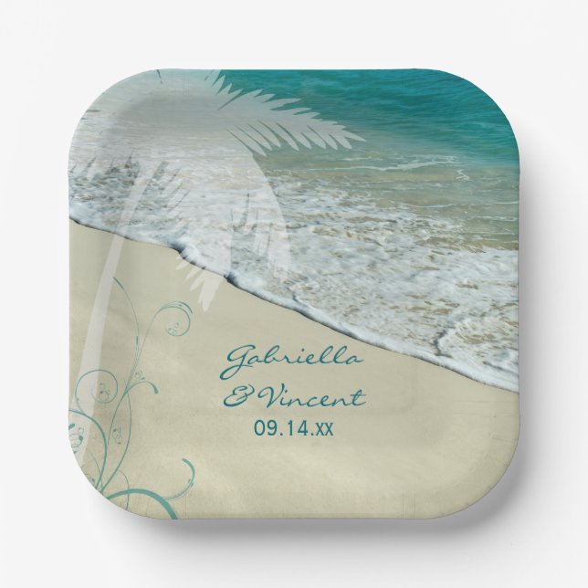Plato De Papel Boda tropical de playa (Anverso)
