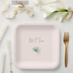Plato De Papel Boda Tropical Nombres Personalizados Rubor