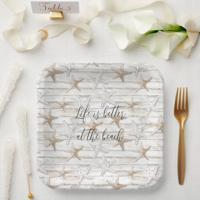 Plato De Papel Boda Tropical Ocean Beach Starfish (Boda)
