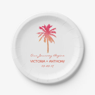 Plato De Papel Boda Tropical Sunset Palm Tree Beach