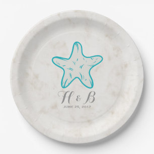 Plato De Papel Boda Turquoise Rustic Starfish