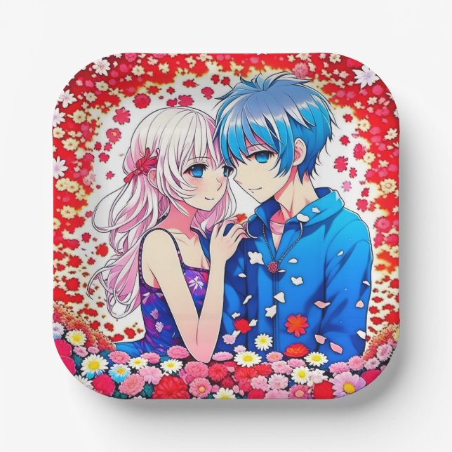 Plato De Papel Boda Única de Pareja de Anime (Anverso)