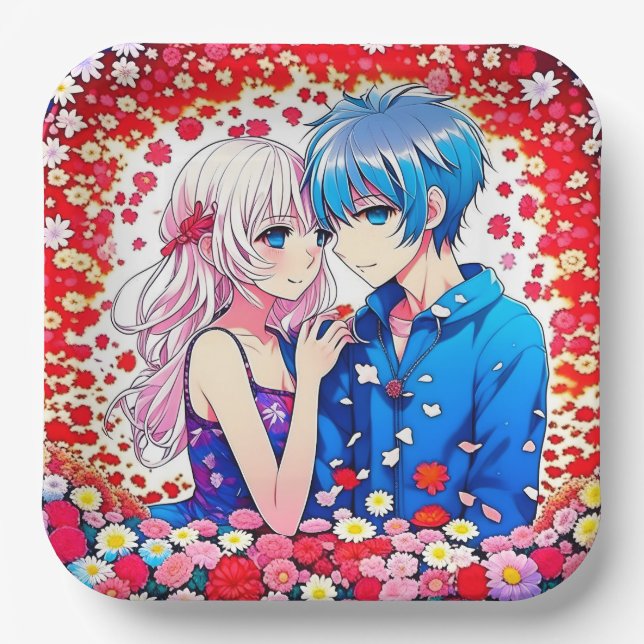 Plato De Papel Boda Única de Pareja de Anime (Anverso)