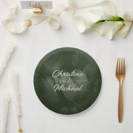 Plato De Papel Boda verde elegante de primavera de la hoja verde