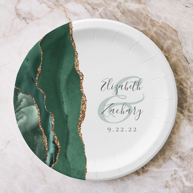 Plato De Papel Boda Verde Esmeralda Agata Oro Blanco (Subido por el creador)