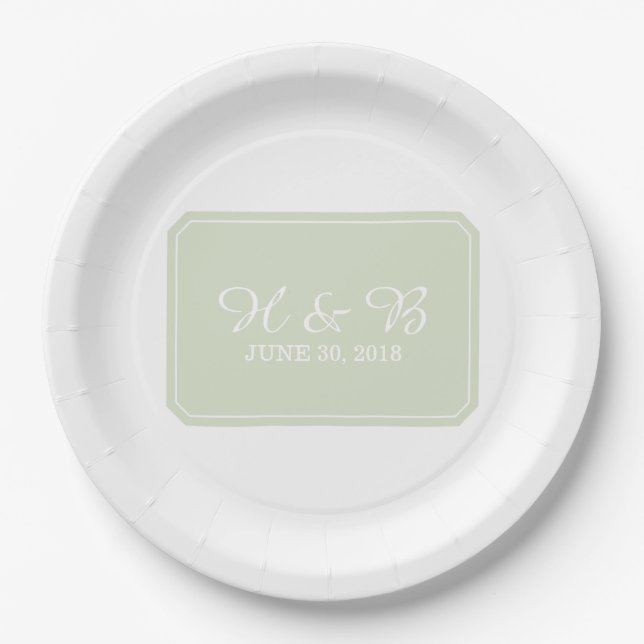 Plato De Papel Boda verde simple y elegante (Anverso)