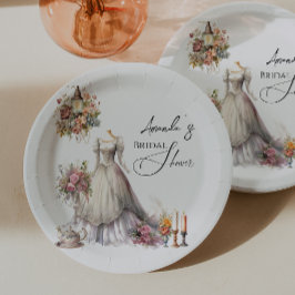 Plato De Papel Boda victoriano bohemia vestido con ducha de novia