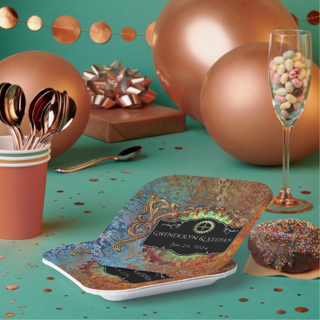 Plato De Papel Boda vinícola Steampunk personalizada (Multi)