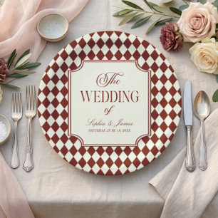 Plato De Papel Boda Vintage Burgundy de Lujo y Dinero Antiguo
