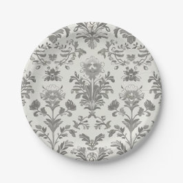 Plato De Papel Boda Vintage Floral Damasco Victoriano Blanco