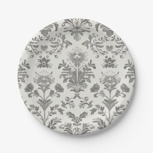 Plato De Papel Boda Vintage Floral Damasco Victoriano Blanco