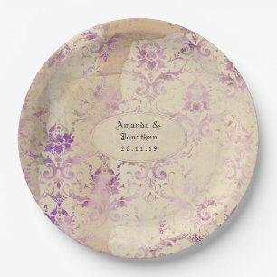 Plato De Papel Boda Vintage Lavanda Damask