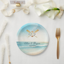 Plato De Papel Boda Watercolor Beach Oars