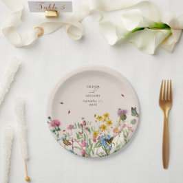 Plato De Papel Boda Watercolor Wildflower Garden & Insecs