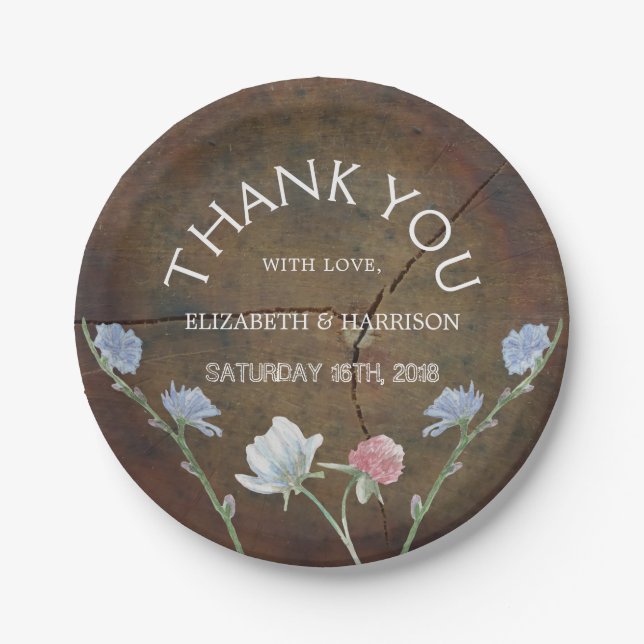 Plato De Papel Boda Wildflower Oak Wood (Anverso)