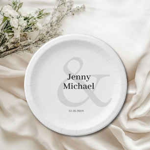 Plato De Papel Boda y marcador blanco específico del cliente